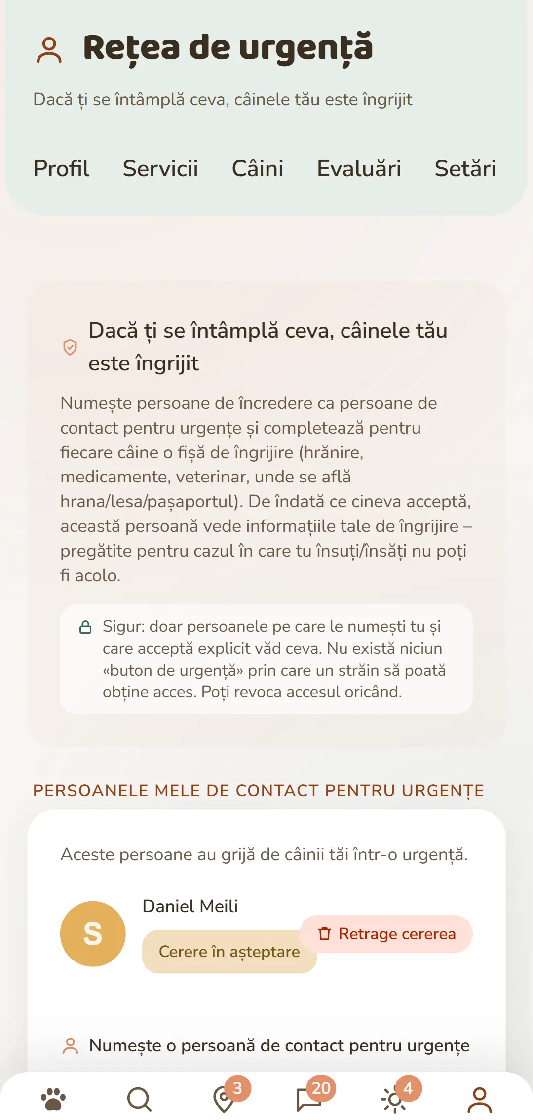 Persoanele tale de contact pentru urgențe și cererile deschise, dintr-o privire