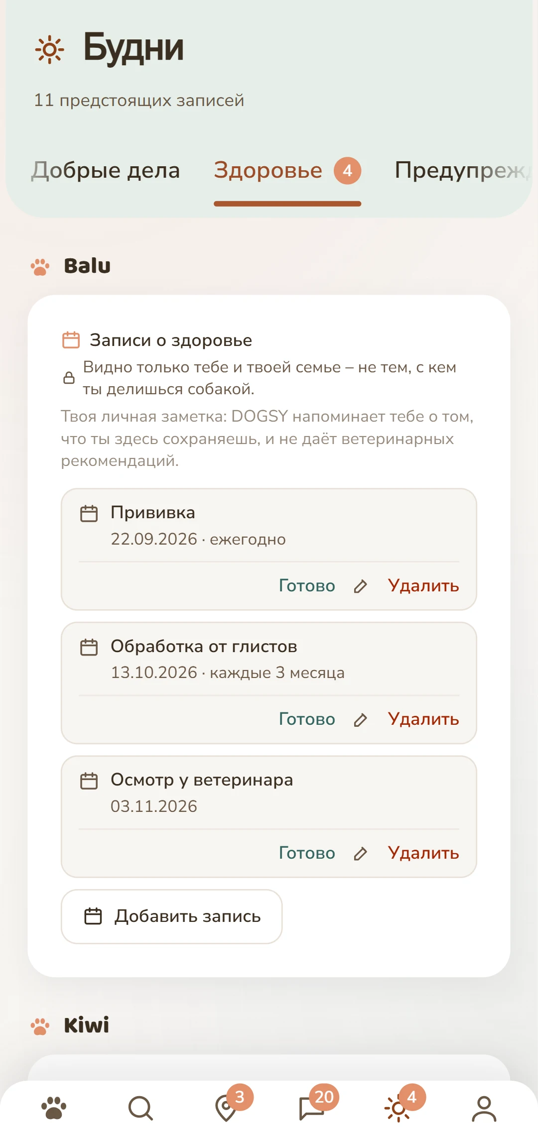 Медицинские напоминания для каждой собаки: прививка, обработка от паразитов, защита от клещей и многое другое