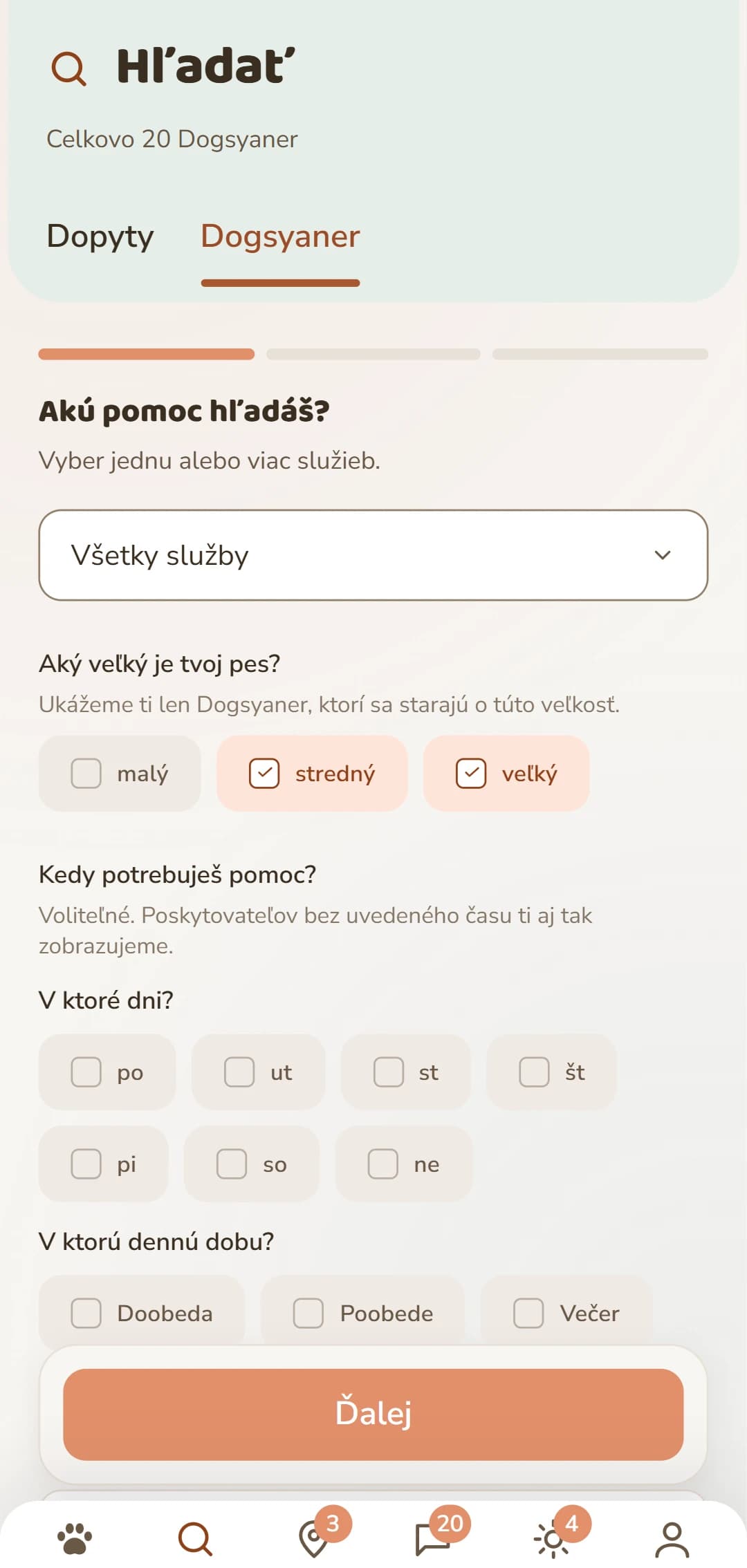 Jemné filtrovanie: služba, veľkosť psa a ďalšie kritériá