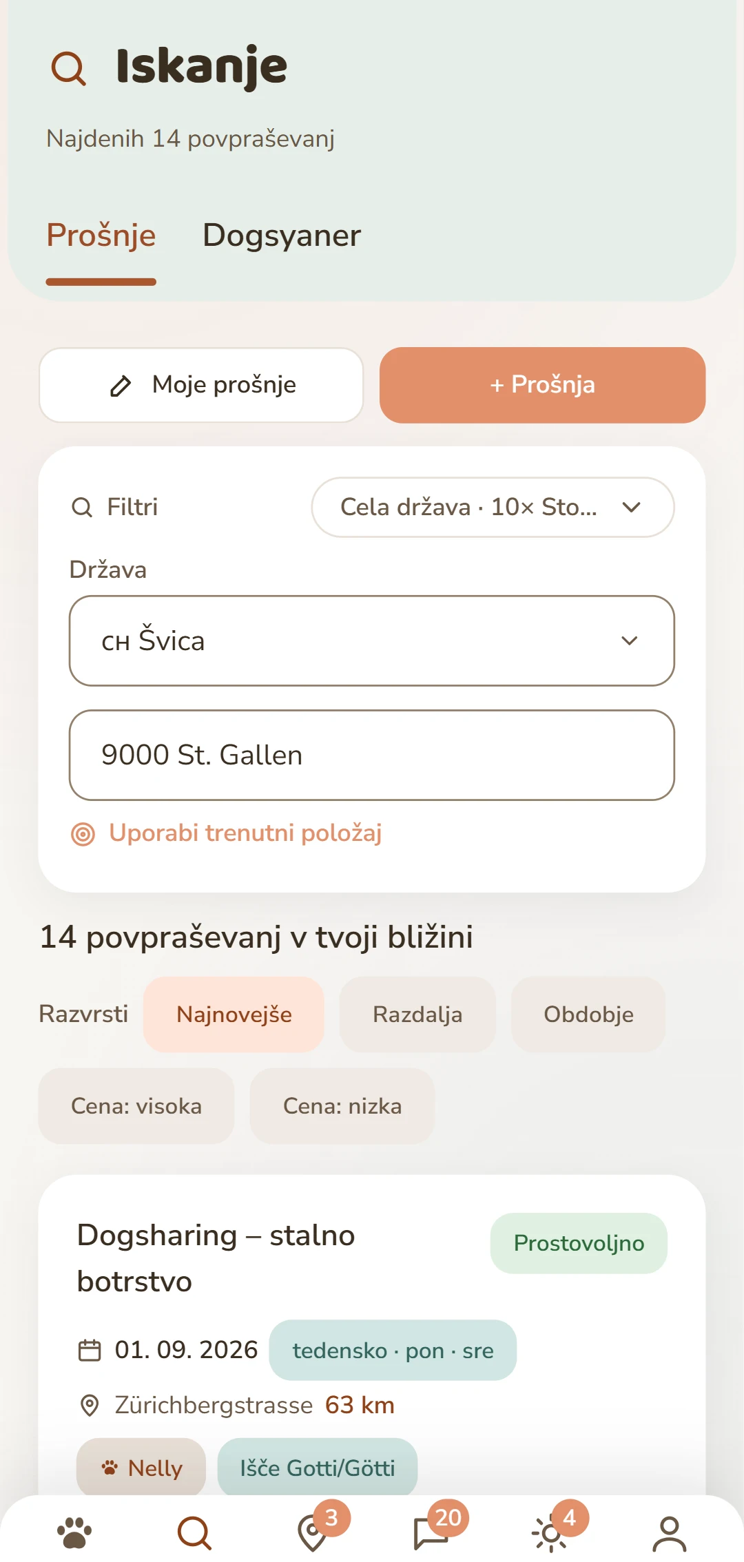 Oglasi za Dogsharing s smerjo, ritmom in dnevi v tednu
