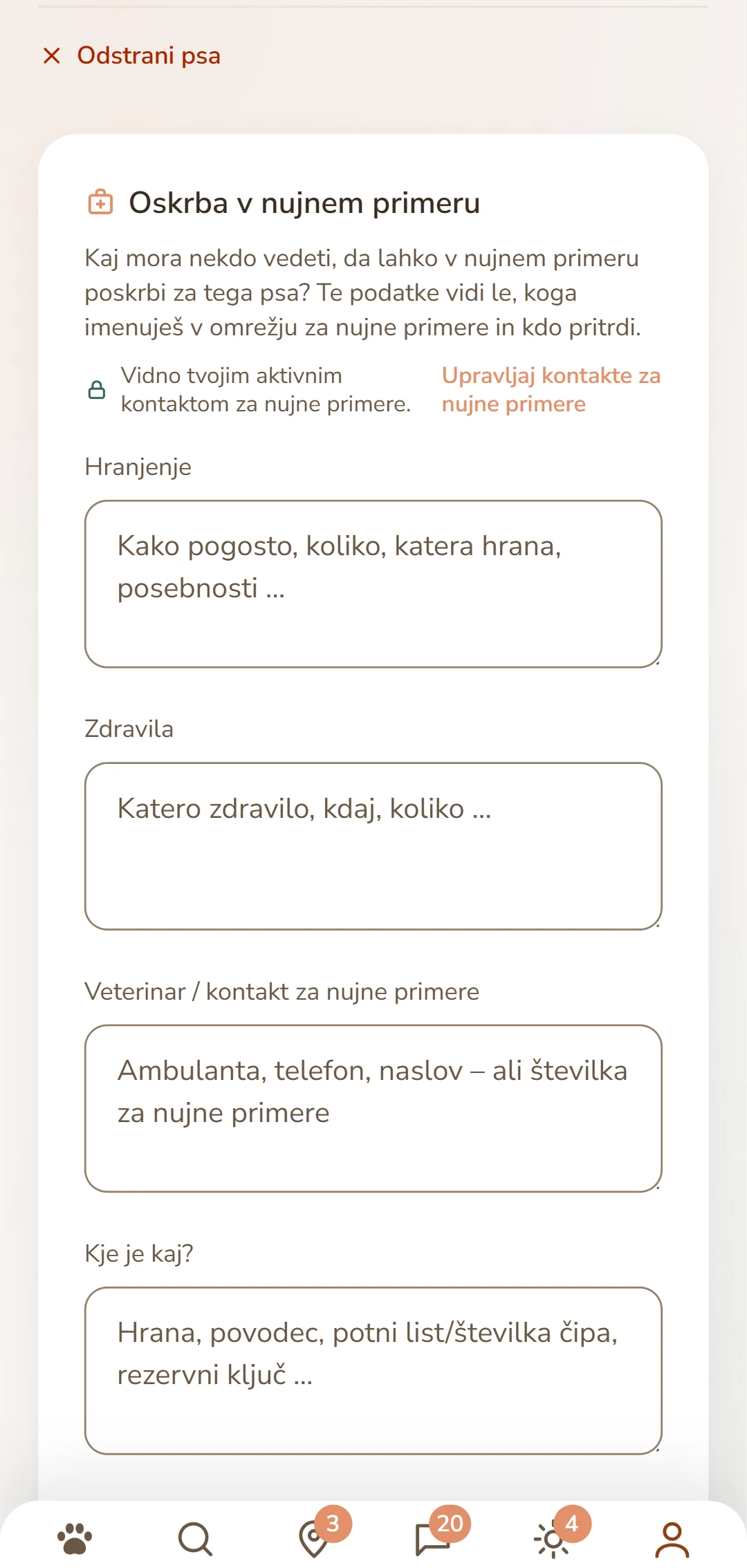List z oskrbo za psa: hranjenje, zdravila, veterinar