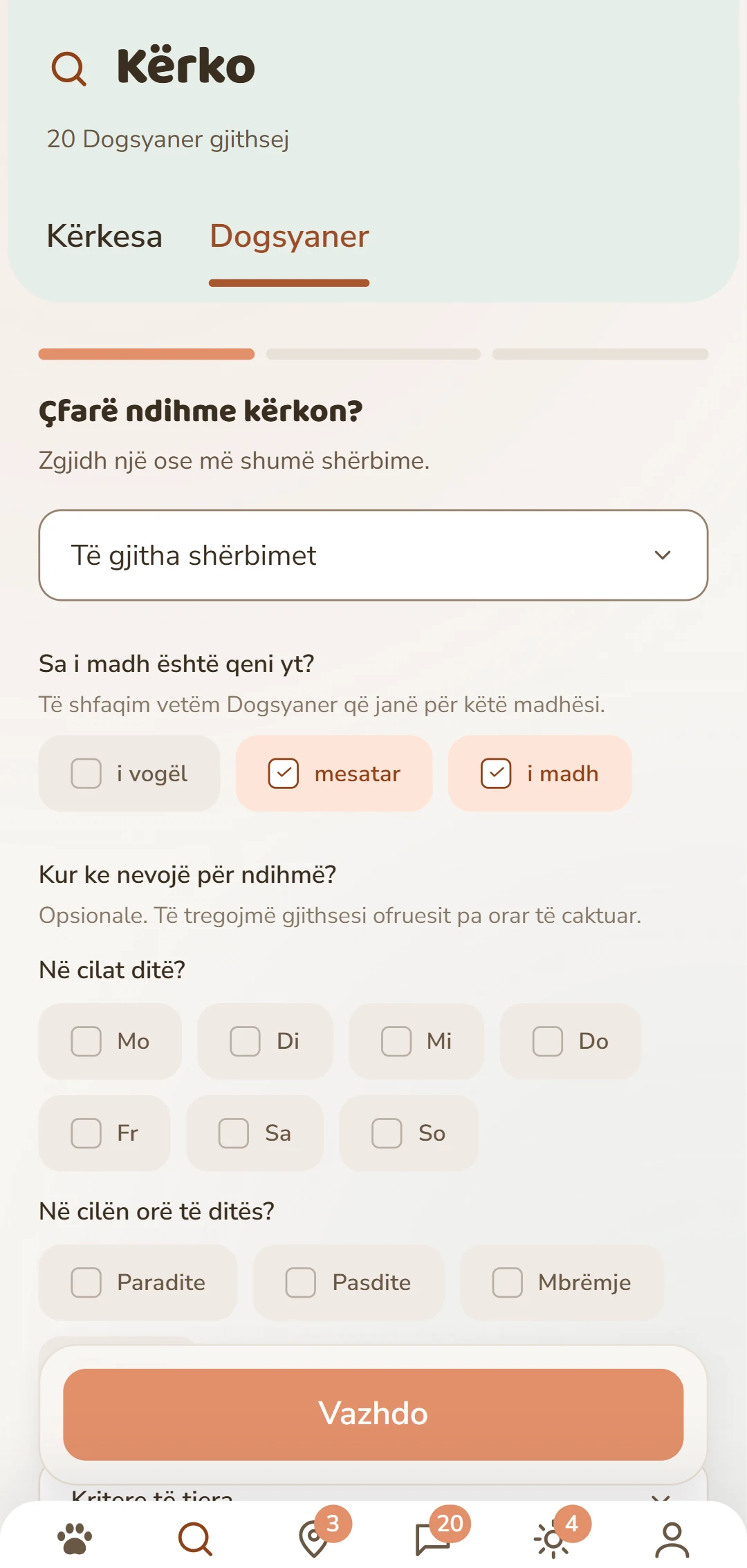 Filtrim i saktë: shërbimi, madhësia e qenit dhe kritere të tjera