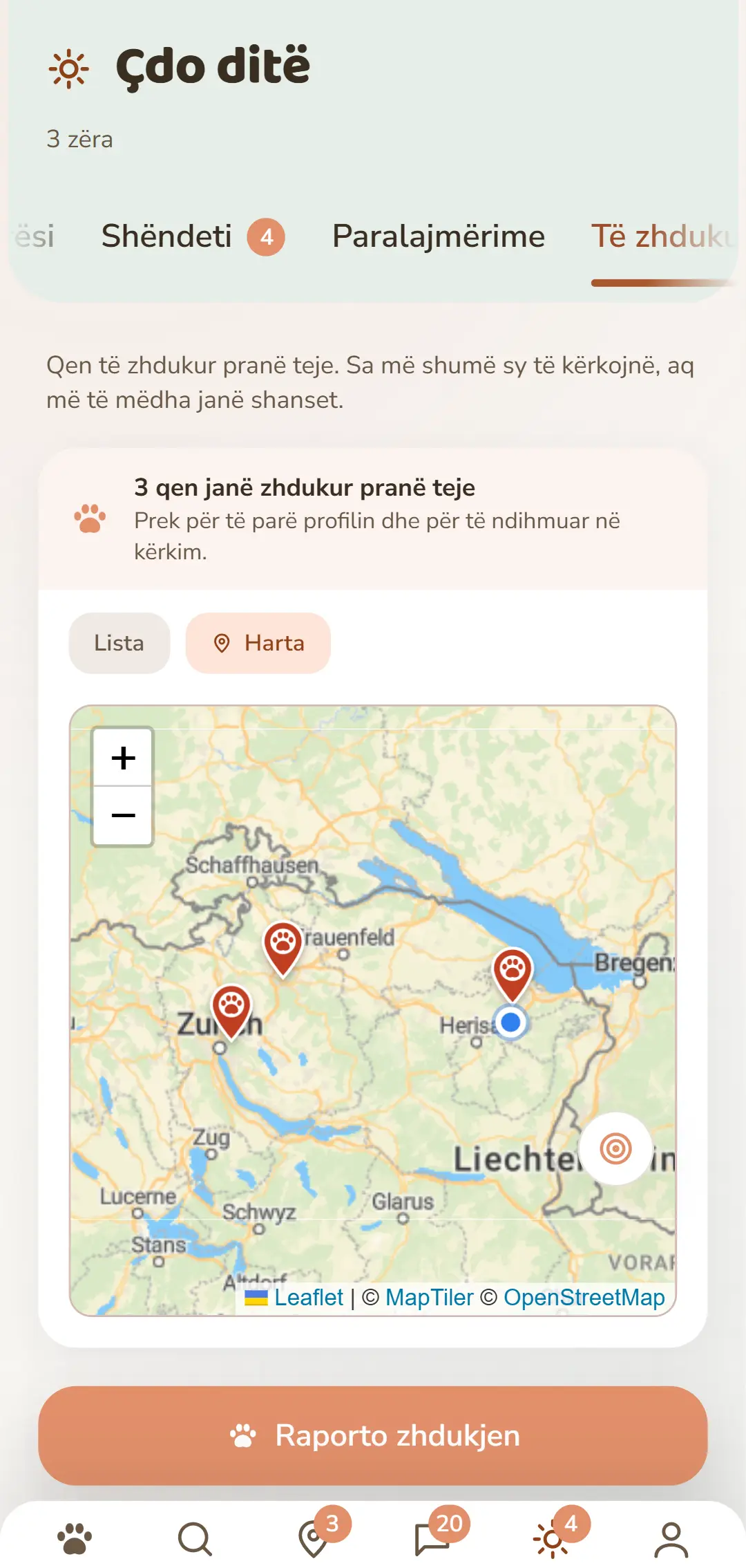 Rastet e hapura në afërsi – si hartë në aplikacion