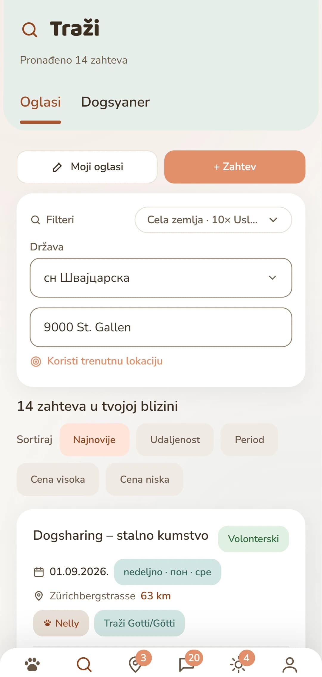 Oglasi za Dogsharing sa smerom, ritmom i danima u nedelji