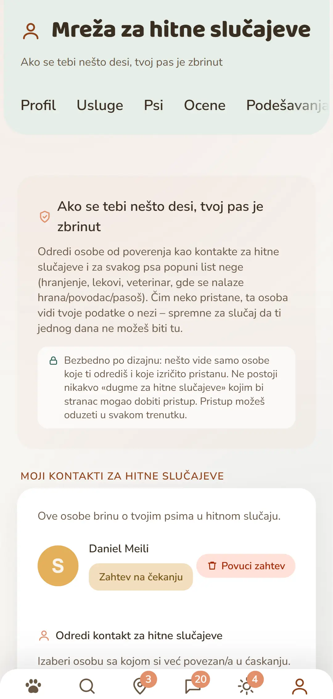 Tvoji hitni kontakti i otvoreni zahtevi na jednom mestu