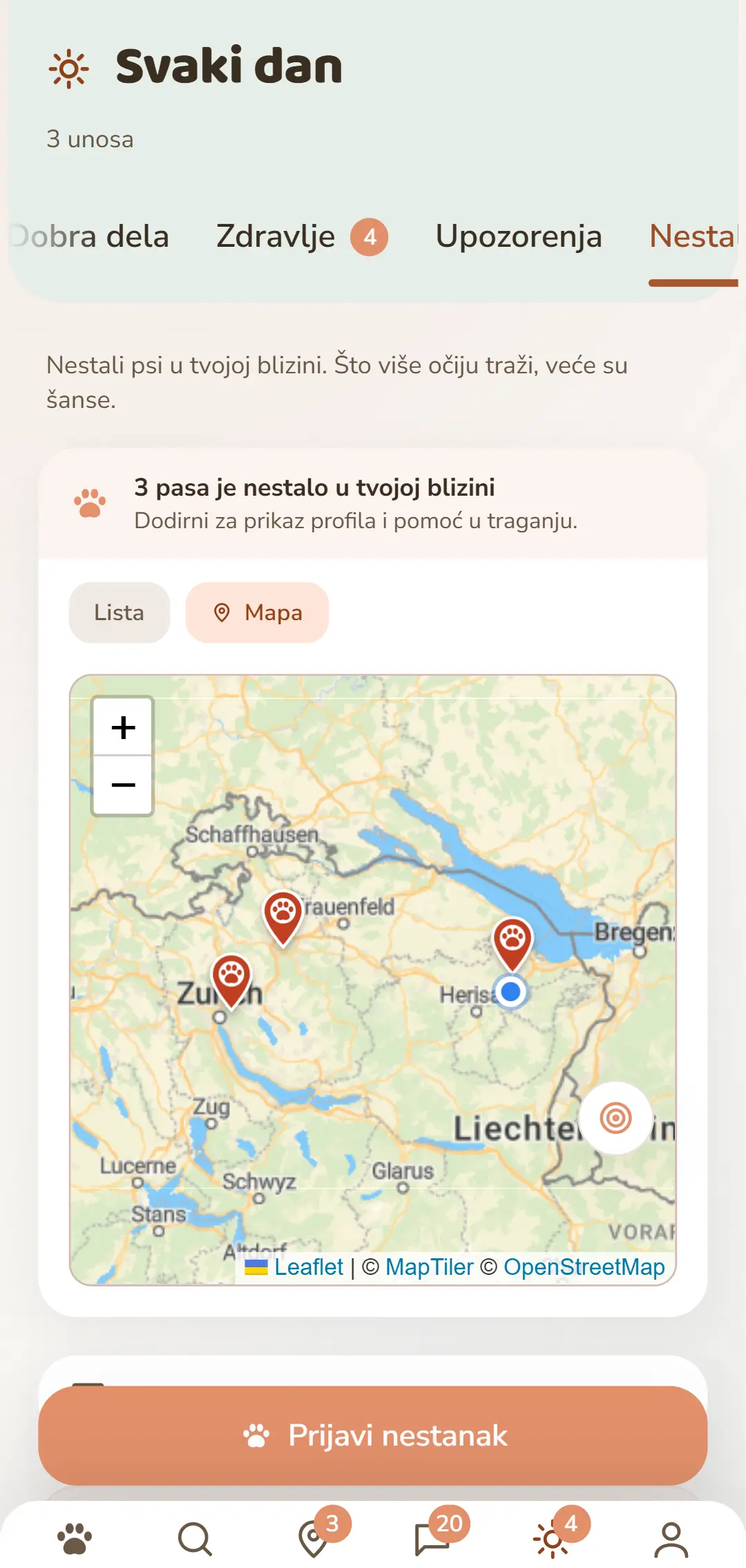 Otvoreni slučajevi u blizini – kao mapa u aplikaciji