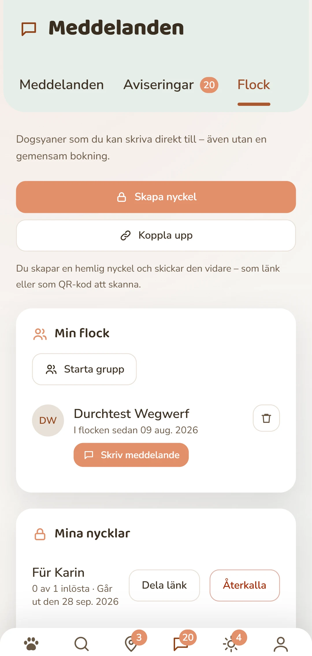 Rudel-fliken: skapa nyckel och hantera dina kopplingar.