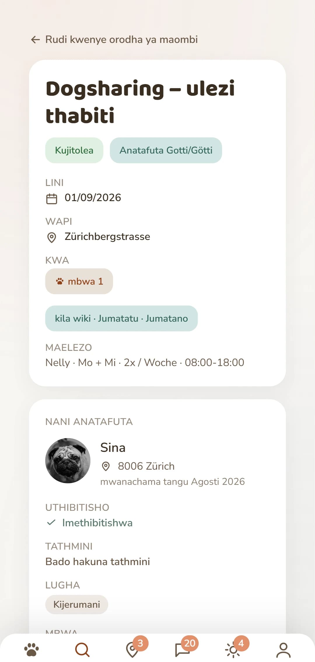 Tangazo la Dogsharing kwa undani: kipindi cha muda, mahali na aliyeliweka