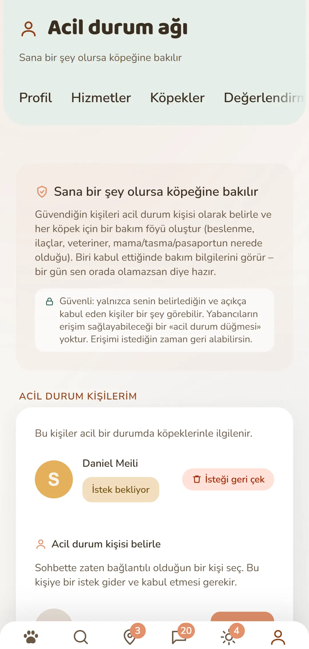 Acil durum kişilerin ve bekleyen isteklerin tek bakışta