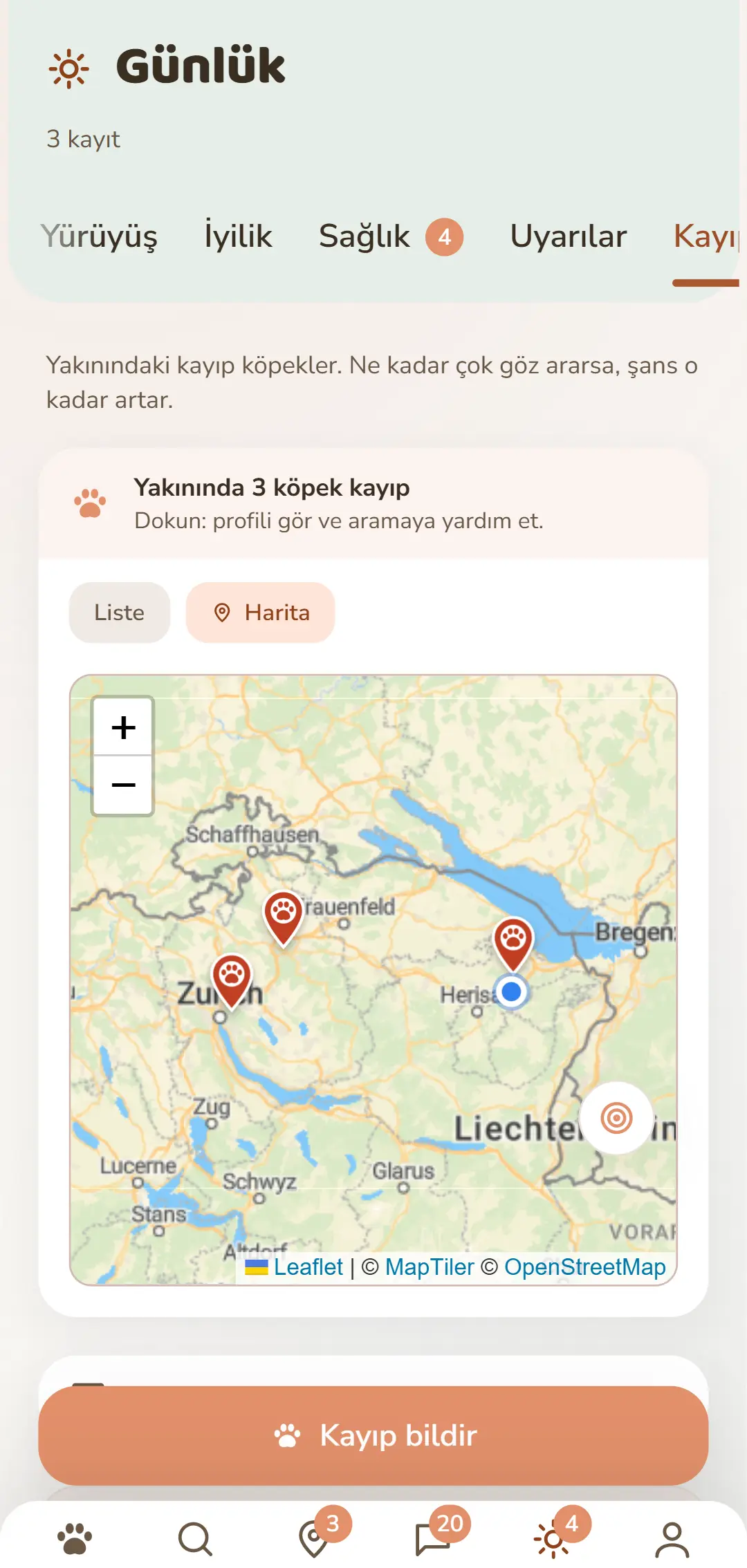 Çevredeki açık vakalar – uygulamada harita olarak