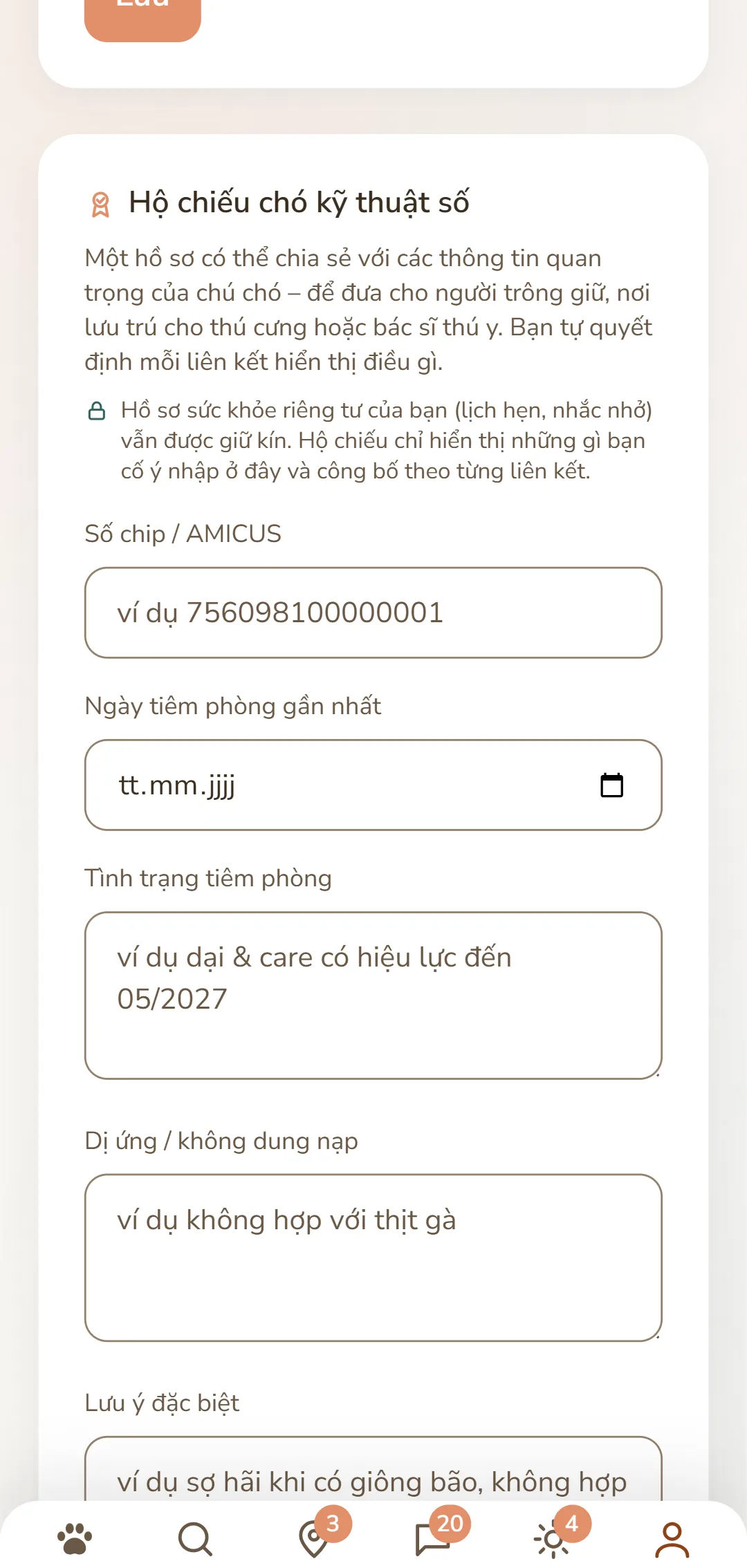 Hộ chiếu chó kỹ thuật số: số microchip, tình trạng tiêm phòng và dị ứng