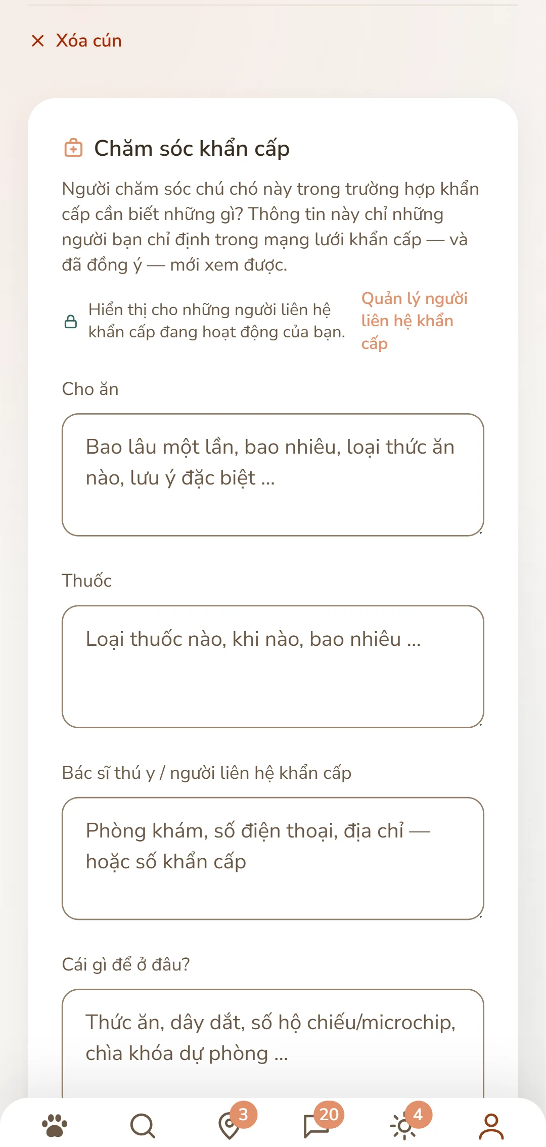 Phiếu chăm sóc của một chú chó: cho ăn, thuốc men, bác sĩ thú y