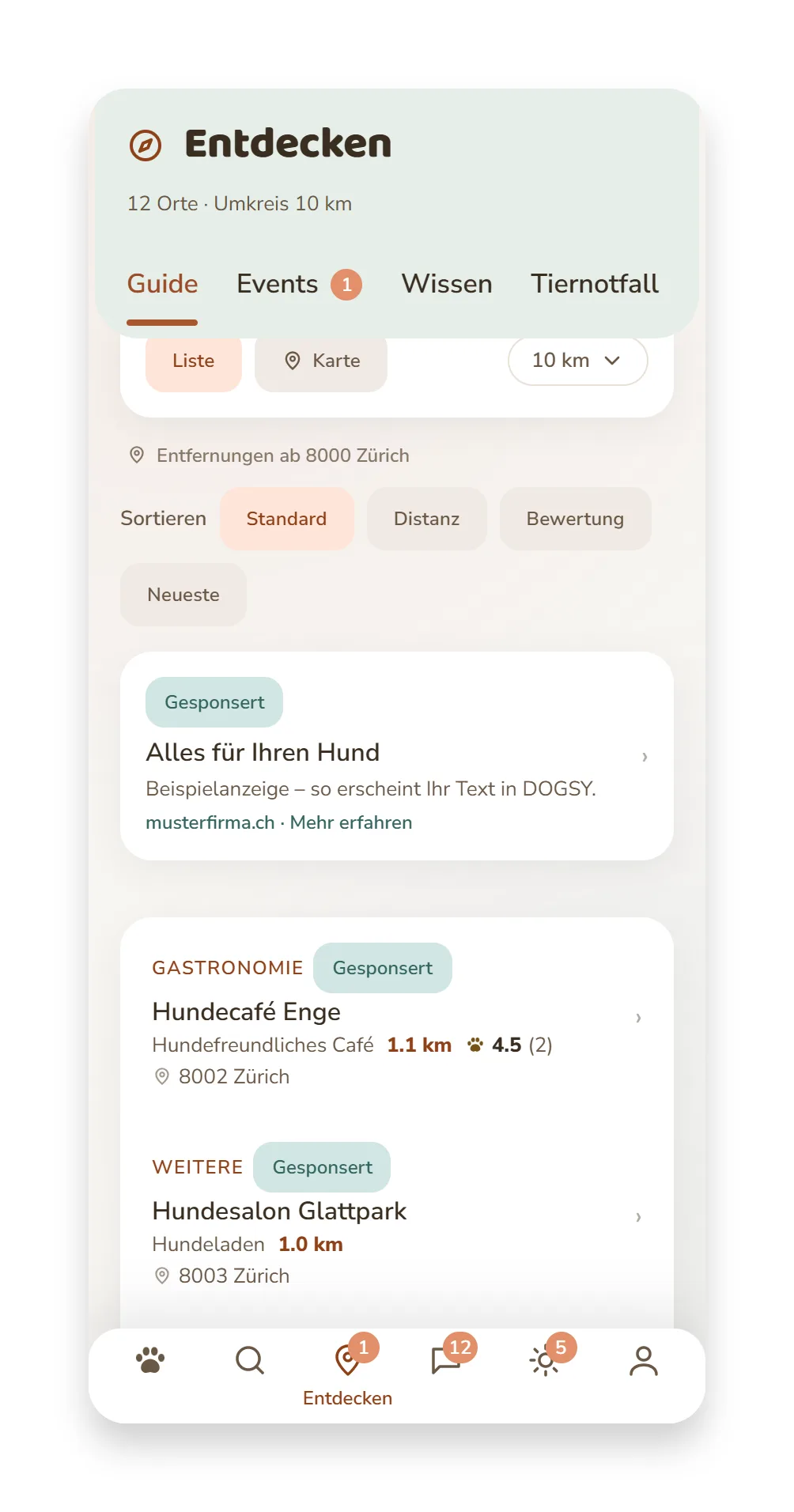 So sehen Dogsyaner Ihre Anzeige in der App.